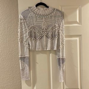 Embellished top with pearls and stones